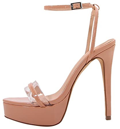 Schuhe Sommerkind Damen Stiletto-Schuhe mit runden Zehen und hohen Absätzen europäische und amerikanische Mode-Sandalen mit leerer Schnalle auf der Rückseite Schuluniform Damen Schuhe (Beige, 41)
