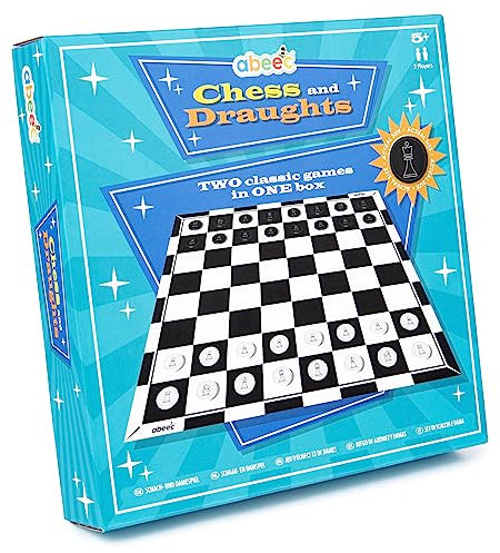 abeec Chess And Draughts Set - Two Classic Board Games For Kids And Adults - Folding Chess Board And Draught Board - Travel Games For Kids - Camping Games