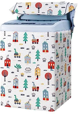 Odot Housse de Protection pour Machine à Laver, Chargement par Le Haut Couvre-Machine Protecteur Anti-Poussière Couverture pour Machine Sèche-Linge et Lave-Linge (Dessin animé,L (6.8-8kg))