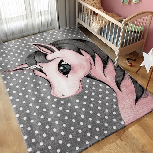 Carpettex Kinderteppich süße Einhorn Design Pink 140 x 200 cm - Kurzflor Teppich Kinderzimmer für Mädchen und Jungen Pflegeleicht Weich - Waschbarer Spielteppich Babyteppich Gaming Teppich Babyzimmer