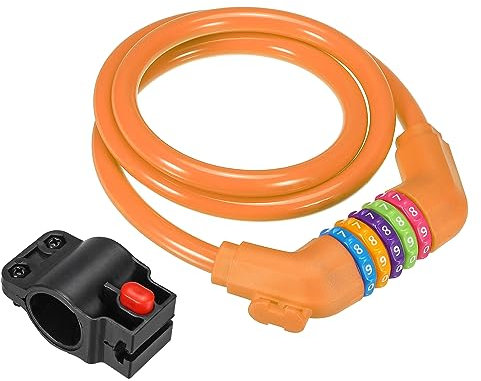 PATIKIL 1.2M Bike Lock Cable, Combination Bicycle Lock 5 Digit Resettable Combination Anti Theft for Motorcycles and Bicycles, Orange