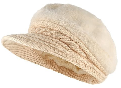 MK MATT KEELY Schirmmütze Winter Damen Baskenmütze Newsboy Warm Wolle Barett Cap Damen Ballonmütze mit Visier,Beige