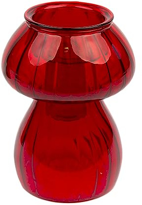Roter Pilzförmiger Glas-Kerzenhalter | Als Blumenvase nutzbar | Elegante Weihnachtstischdekoration Heimdekoration | 11,5cm x 8cm