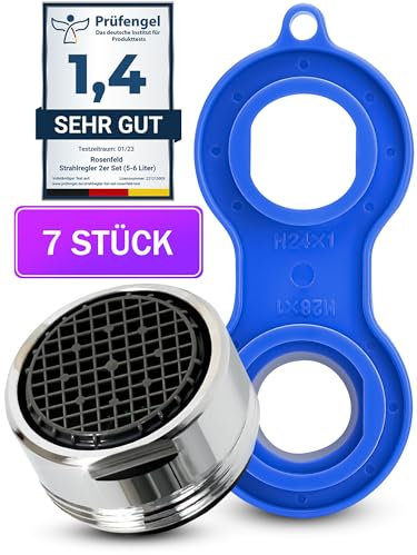 7 Stk. Wasserhahn Aufsatz Strahlregler M24 Wasserfluss 5 l/min mit Montageschlüssel - High Tech Anti Kalk Wasserhahn Strahlregler mit Kugelförmige Filter - Aufsatz Strahlregler für Wasserhähne