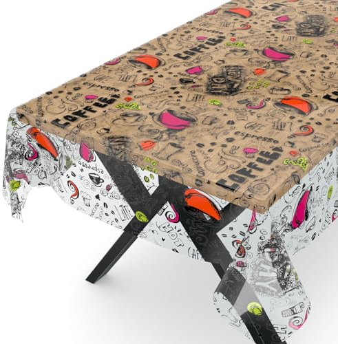 ANRO Tischdecke transparent Folie durchsichtige Wachstuchtischdecke Tischschutz Schutzfolie Tischfolie Bedruckt Motiv Coffee 100 x 140cm Schnittkante