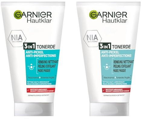 Garnier Hautklar 3 in 1 Gesichtsreinigung für unreine Haut, Reinigung, Peeling und Maske, Mit Salizylsäure und Tonerde, 1 x 150 ml (Packung mit 2)
