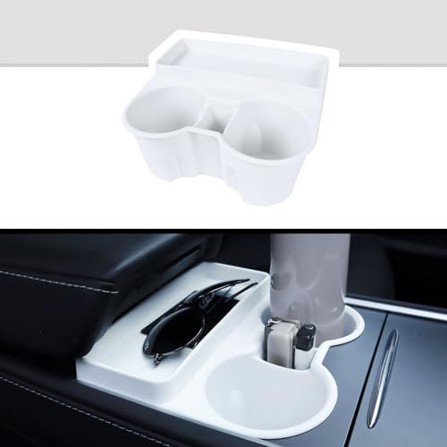Rislobx Tesla Model 3 Model Y Cup Holder Insert Center Console Water Cup Limit Clamp, Under Armrest Box Storage Tray Key Card Sunglasses Holder for Tesla Accessories (White)