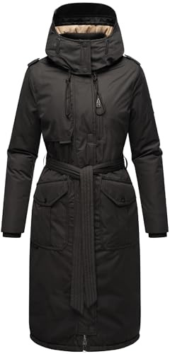 Navahoo Damen Wintermantel warmer Parka lang mit hohem Kragen und weicher Kapuze Hokulanii Black Gr. S