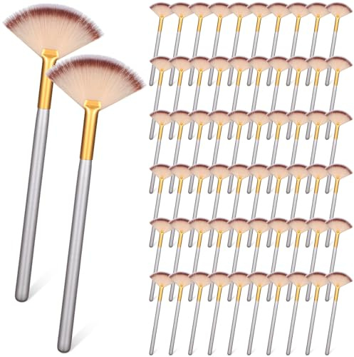 60 Pcs Fan Facial Brushes, Facial Mask Applicator Brushes, Champagne, Black