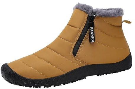 Fucouture Herren-Schneestiefel, Herbst- und Wintermode, dick, warm, Reißverschluss mit Samt, Outdoor-Baumwollschuhe, Herren-Schneestiefel, Größe 47, Reißverschluss, gelb, 39 1/3 EU