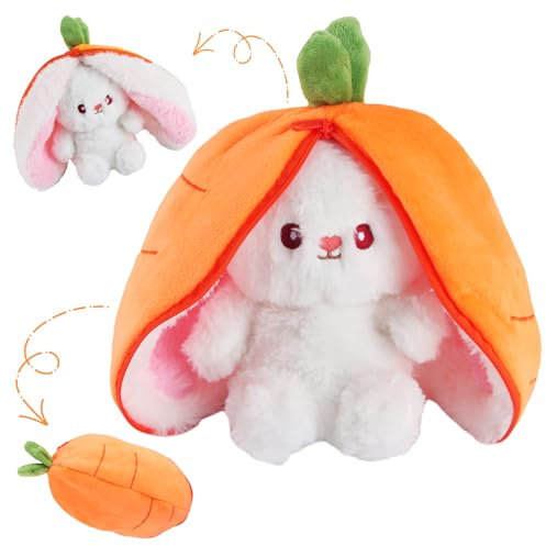 ZoneYan Osterhase Plüschtier, Hasen Verstecken Plüsch 18cm, Karotte Plüschtier, Hase Stofftier, Hase Kuscheltier Plüschtiere, Osterhase Geschenk für Kinder, Jungen, Mädchen