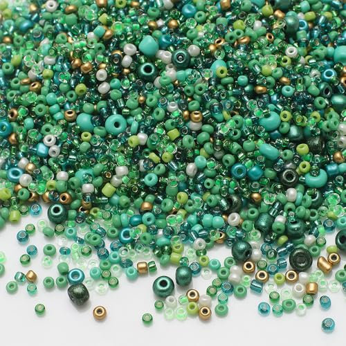 1 Beutel Glas Rocailles Perlen 2mm 3mm 4mm,Gemischten Glasperlenzum Basteln,Bastelperlen für DIY Handwerk Dekor,Schmuck Armbänder,Halsketten Ohrringe Schlüsselanhänger,ca.17g/Beutel,Grünes Gras