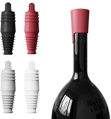 Nearockel Silikon Weinflaschenverschluss, wiederverwendbare Flaschenverschlus Crock für für Weinsammlung, Rotwein, Getränke Bier Champagner, Sektverschluss für Geschenke, Bar, Hochzeit (4 Stück)