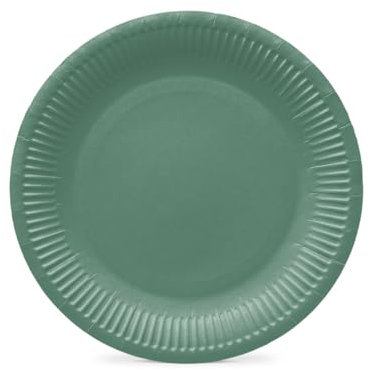 PAW - Assiette Jetable en Carton (23 cm) I Lot de 8 I Assiettes Jetables Idéales pour Mariage, Communion, Fêtes, Anniversaire I Impression de Assiettes en Papier à Base d'eau I Vert Foncé Monochrome