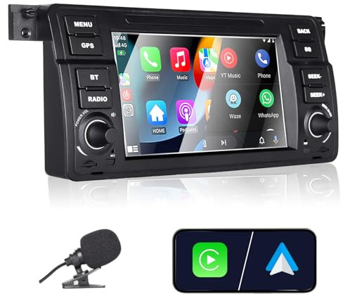 Liulbobu Autoradio für BMW E46 Navi 3 Serie 1999-2004 Kompatibel Carplay Android Auto, 7 Zoll Touchscreen mit Radio Bluetooth/FM/AM/USB/DSP/RDS/SWC//Mikrofon/Fahrzeugbild rückwärts