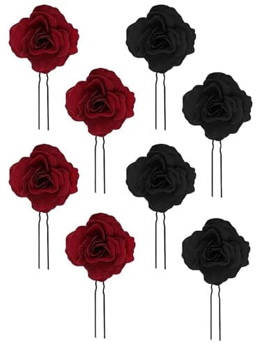 8 Pièces Accessoires pour Cheveux Roses, Pinces À Cheveux de Mariage Roses, Pinces À Cheveux Roses Faites À La Main, Adaptées Aux Fêtes, Mariages (Bordeaux + Noir)