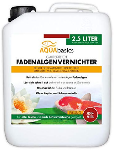 AQUAbasics Gartenteich Fadenalgenvernichter FLÜSSIG entfernt lästige Fadenalgen dauerhaft und stoppt die Neubildung von Algen, Größe:2.5 Liter