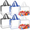 6 Pack Clear Toy Storage Bags with Handles Moving Totes 11.8x8.6 Inch Waterproof Reusable PVC Zipper Pouch Organizer Bag for Baby Toys, Game Pieces, Balls(Blue, Black & white)