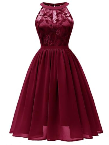 Robe Rouge Damen Prinzessin Floral Cocktail Ausschnitt Party Swing, burgunderfarben, Medium