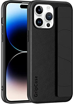 DAJIETOU for iPhone 14 Pro Case Silicone Grip Case with Kickstand and Finger Strap, Shockproof Full Protective Cover for iPhone 14 Pro[Stand](Black)