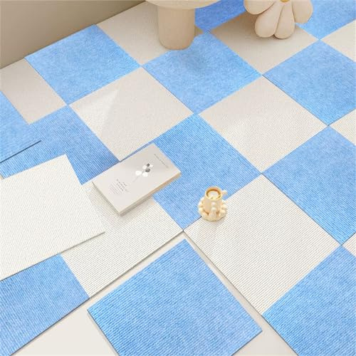 Hiseng Teppichfliesen Selbstklebend 30x30cm, 4/10/20/30 Stück Teppichfliesen Selbstliegend Rutschfeste Strapazierfähig Teppich Bodenbelag für Büro Wohnzimmer Schlafzimmer (20 Stück,Blau Weiss)