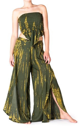 PANASIAM Pants Top Set Cuba TieDy, Olive Green Yellow, M
