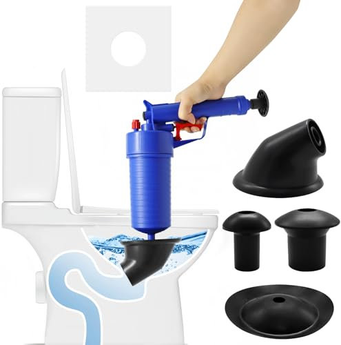 Viceda High Pressure Air Pump Drain Unblocker, Plunger Toilet Unblocker, with Powerful 4 Sucker Toilet Plunger Heavy Duty Sewer Dredge Cleaning Tool for Kitchen, Shower, Bathtub