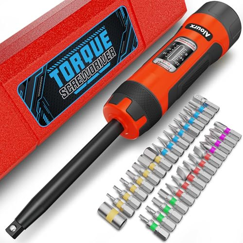 Aiourx Long Shank Torque Screwdriver Set, 1-11 Inch Pounds lbs, 1 in-lb Increment, 32 Pcs 1/4 Drive Torque Screwdriver Wrench with S2 Steel Bits for Bicycle repair, and Mounting