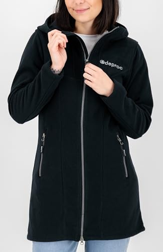 DEPROC-Active Damen Damen Fleecemantel Strickfleecejacke Longjacket mit Kapuze Übergangsjacke Windbreaker Fleecejacke Frauen Glory April Fleecemantel