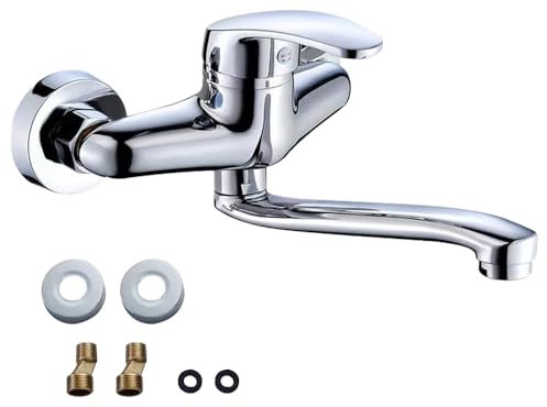 Mineup Robinet Mural Cuisine, Robinet de Cuisine Mural, Pivotant à 360° Robinet Mélangeur, Mitigeur Mural Inoxydable, Eau Chaude et Froide, robinet mural, bras pivotant 250 mm