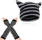 patinadrift Damen Katzenmütze, Cat Beanie, Mütze mit Katzenohren mit 1 Paar Gestreifte Armstulpen,Warme Mütze mit Ohren Damen Cat Beanie für Damen Winter(Schwarzgrau)