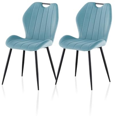 TUKAILAI Esszimmerstühle 2er Set aus Samt, Küchenstuhl Polsterstuhl Wohnzimmerstuhl mit Polster-Rückenlehne und Metallbeine, Stühle Sessel für Esszimmer Wohnzimmer Küche Schlafzimmer, Hellblau