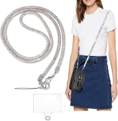 Yopeqok Chaîne universelle pour téléphone portable - Chaîne en diamant d'eau avec clip - Cordon anti-perte - Compatible avec tous les téléphones portables et sacs, Couleurs irisées, generisch