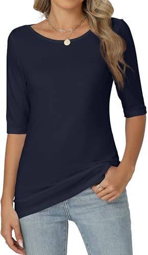 Famrrifuu Maglia Mezza Manica Donna Collo Rotondo Maglietta Elegante Basic Top Leggero Bluse Estivo Primavera T-Shirt