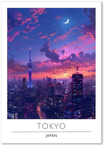 Happymotive Tokyo Poster Deko Schlafzimmer | Wanddeko & Wandbilder Wohnzimmer | Aesthetic Room Decor | Bilder als Kunstdrucke in A2 40x60, A3 30x40, A4 20x30 300g Papier ohne Rahmen