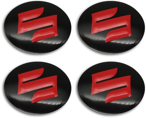 4 Stück Auto Nabendeckel Aufkleber, Radnabenabdeckung-Logo für Suzuki JIMNY Grand Vitara Sx4 Swift 56MM, Nabenkappen Abzeichen Sticker, Felgen Aufkleber,Red