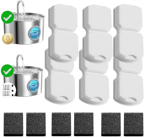 GIOTOHUN Filter für Katzenbrunnen: 12 Katzen Trinkbrunnen Filters - 6 Kohlefilters + 6 Schwamms - Katzenbrunnen Filter - Den Bedarf für 3 Monate Decken - Geeignet für katzentrinkbrunnen Edelstahl