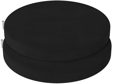 PRIMEPATIO Rund Stuhlkissen 35x35x5cm, 2er Set, Schwarz | Hochdichte Schaumstoff-Sitzauflage mit waschbarem Bezug für Küchenstuhl und Gartenstuhl, geeignet für Indoor und Outdoor