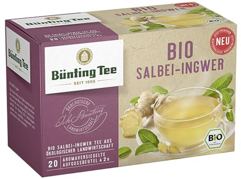 Bünting Tee Bio Salbei-Ingwer, 3er Pack (3 x 20 Teebeutel) Erfrischende Würze für deinen Moment | Glutenfrei | Laktosefrei | ohne Zuckerzusatz