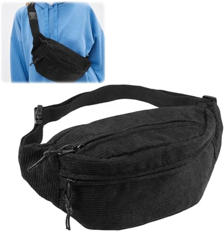 Bauchtasche Damen Cord,für Outdoor Sport, Reise, Laufen, Schule(Schwarz)
