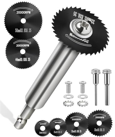 Yarryuter Cutting Wheel for Drill, Rotary Tool Cutting Discs with 6pcs Steel Saw Blades, 1pc 1/4in Hex Shank, 1/8in Round Shank