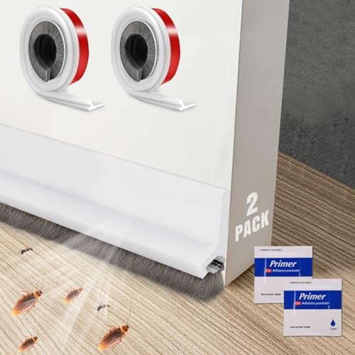 Türdichtung Zugluftstopper mit Bürste - 2 Stück 100 * 3.5CM Weiß | Schallschutz,Kälteschutz,Gegen Insekt,Windschutz,Staubschut,Selbstklebender Dichtung Luftzugstopper Dichtungsband für Türen