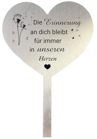 PIujsym Grabschmuck Wetterfest Herzförmiger Grabstecker Metall mit Spruch, Pusteblumenmotiv Frostbeständig Grabdekoration zum Andenken an Verlorene wie Papa