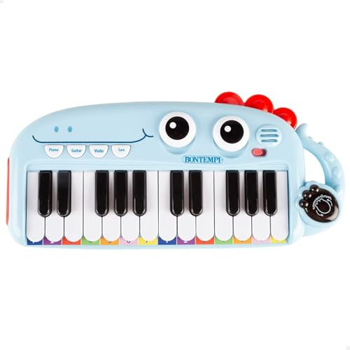 ColorBaby Bontempi Elektronisches Kinderklavier mit 24 Tasten mit Lichtern, Geräuschen, Melodien, Tasten und sicherem Design mit lächelndem Gesicht, um die Kleinen ab 18 Monaten in die Musik zu