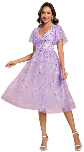 Ever-Pretty Prom Dress Leaf Sequin Evening Dresses Short Sleeve Tulle Midi Wedding Guest Dress 2230