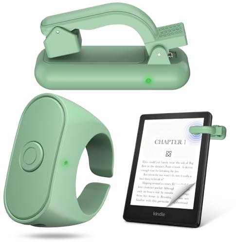 Kindle Page Turner Ring, Clip-On Clicker for Kindle & Camera Remote (Green) | Fits Kindle Paperwhite, Oasis & Scribe. No Bluetooth. Works through thick cases. Also a remote for iPhone, iPad & tablets