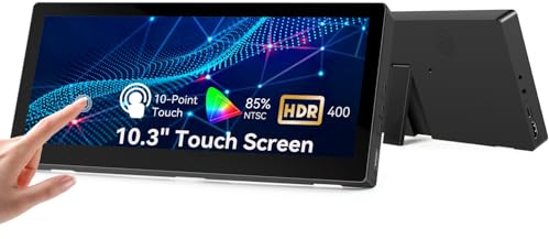 10.3 Inch Touchscreen Secondary Monitor, IPS Stretched Bar LCD Display | 1920 x 720 HDMI USBC, Portable Touch Screen for Laptop Computer Windows GPU CPU RAM Monitoring