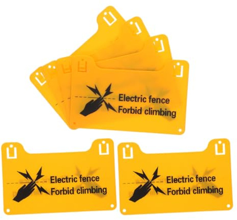 BETOOKY Panneaux D’avertissement Trous Prépercés pour Clôture Électrique Lot de 6 Pvc Jaune Bords Arrondis, Sécurité pour Portails et Poteaux