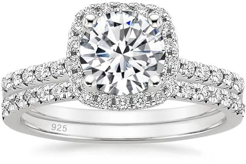 Musihy Silbe 925 Halb-Ewigkeit-Verlobungsringe 2er-Set mit 4-Krallen-Rund-Zirkonia 7MM für Frauen