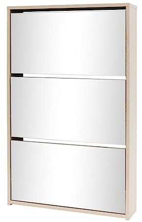 vidaXL Mueble Zapatero con 3 Cajones Desplegables Espejo Mobiliario Salón Dormitorio Sala de Estar Organizador Almacenamiento Roble 63x17x102,5cm